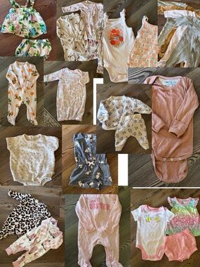 0-3m & 3m Mixed Baby Girl Clothing Bundle - footies, sets, onesies